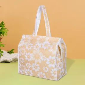 Kuber Industries Shopping Storage Bag | Waterproof Grocery Handbag | Grocery Shopping Bag | Vegetable Handle Bag | Reusable Vegetable Bag | Chain Tote Bags | Flower Quilted | Golden