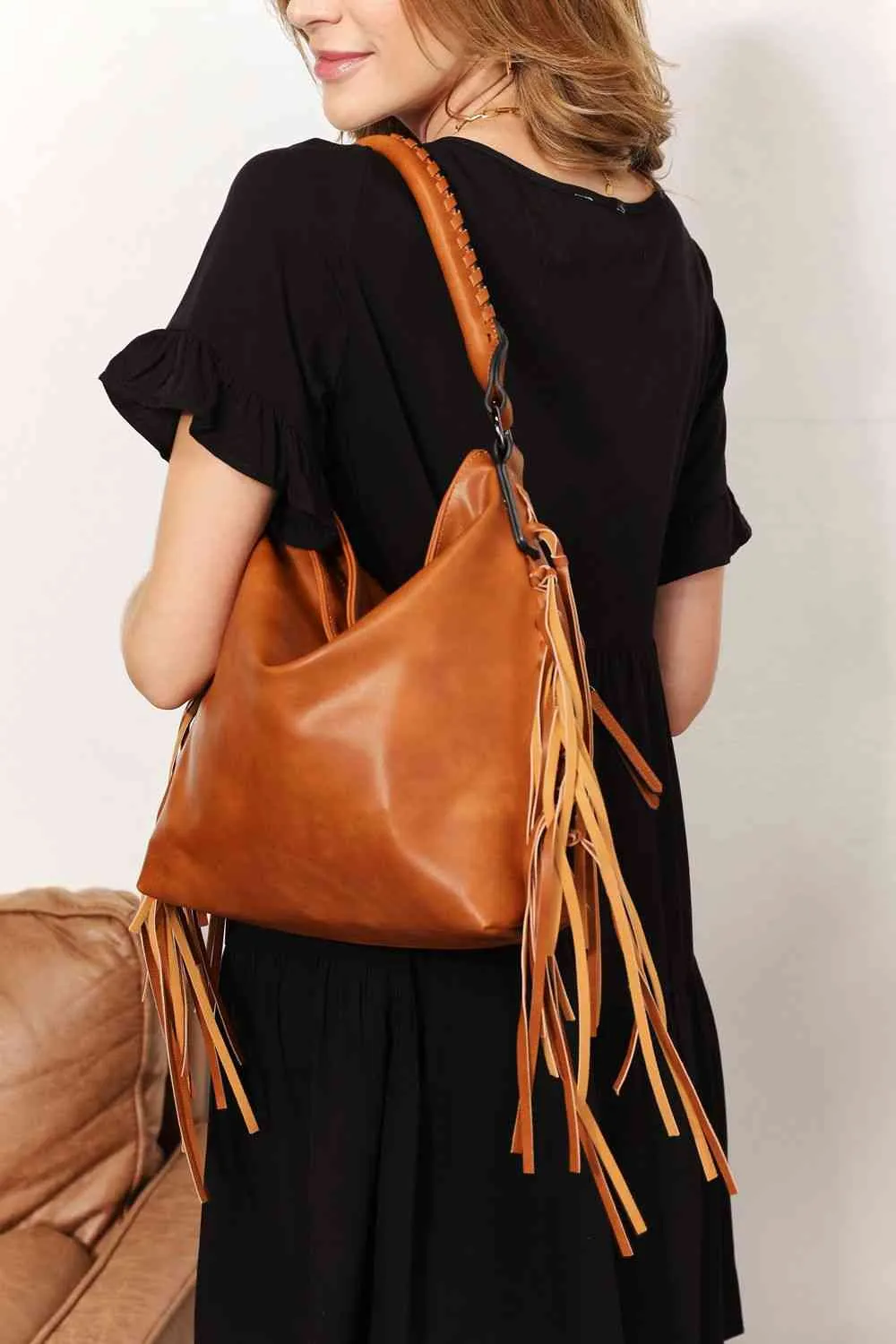 Leather Fringe Detail Shoulder Bag