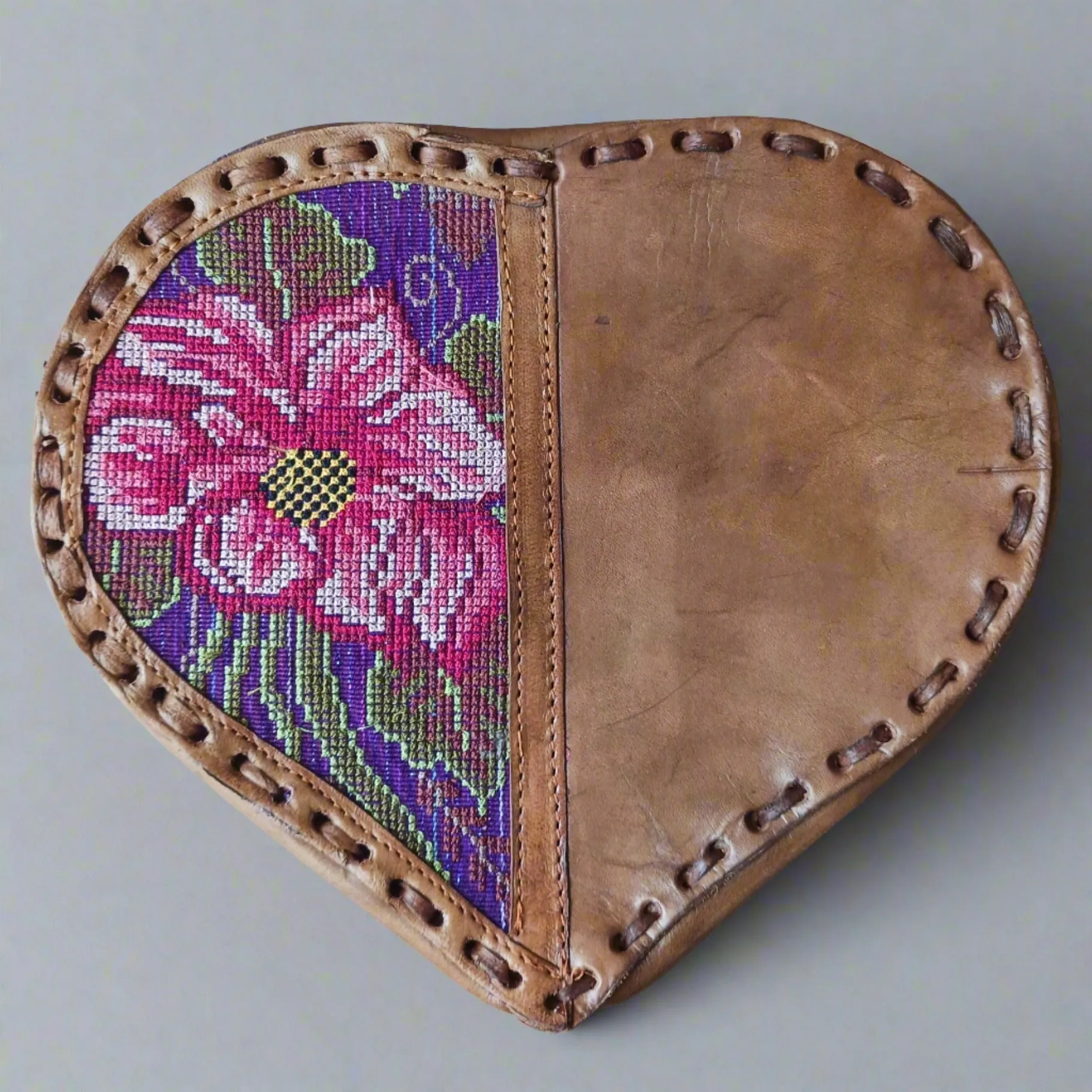 Leather heart embroidered purse