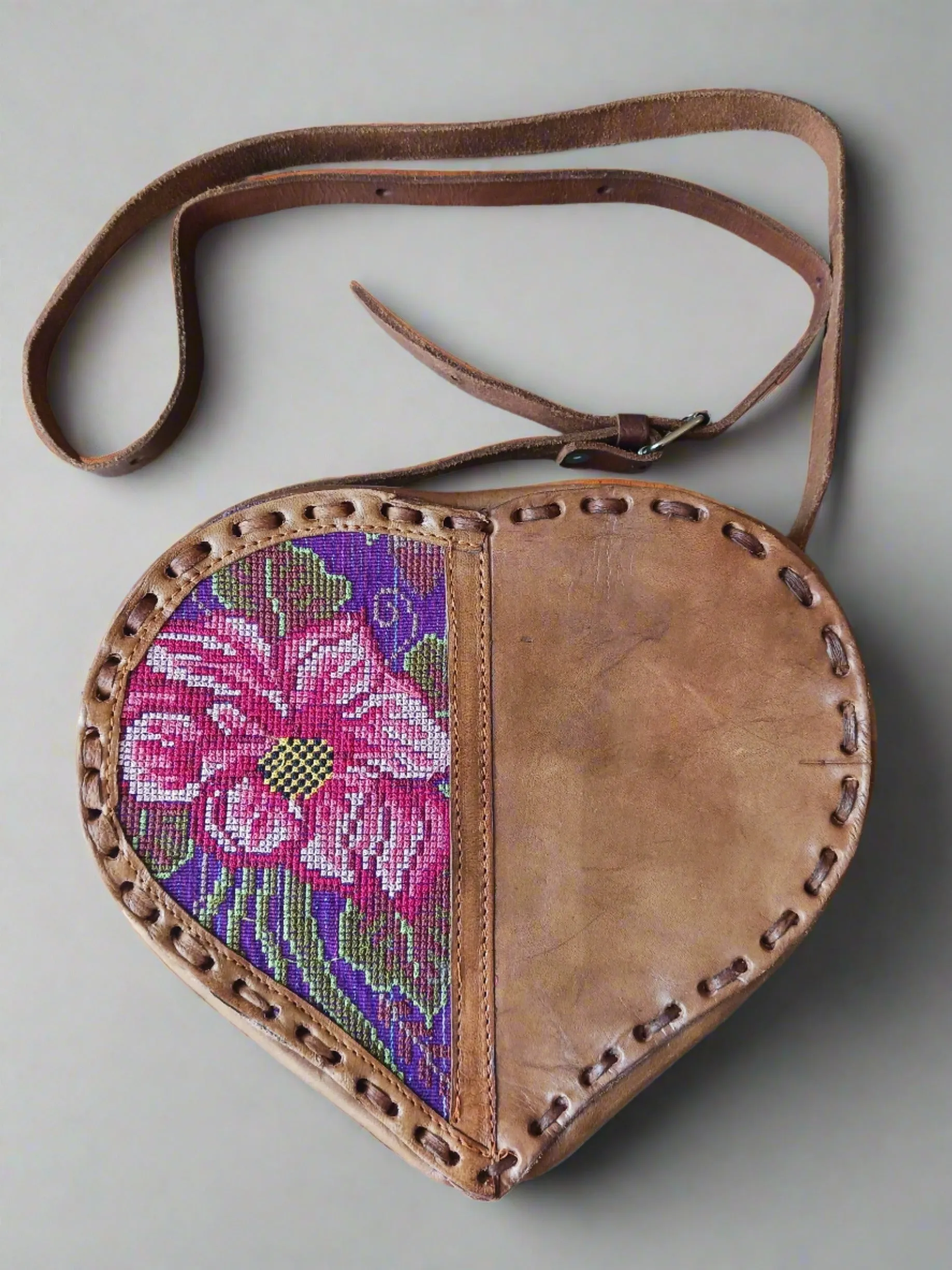 Leather heart embroidered purse