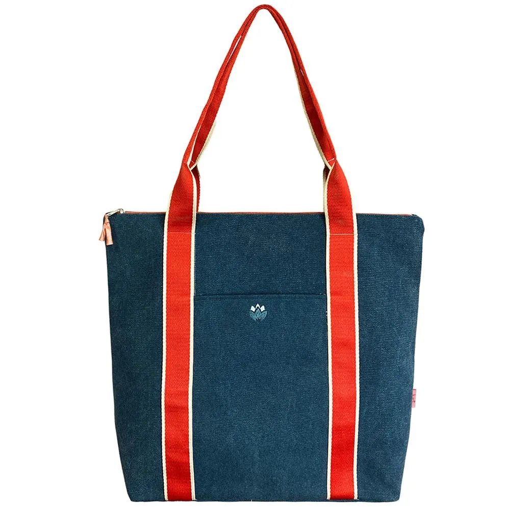 Lua - Thick Cotton Canvas Tote Shopping Bag - Denim Blue - 42 x 35cms