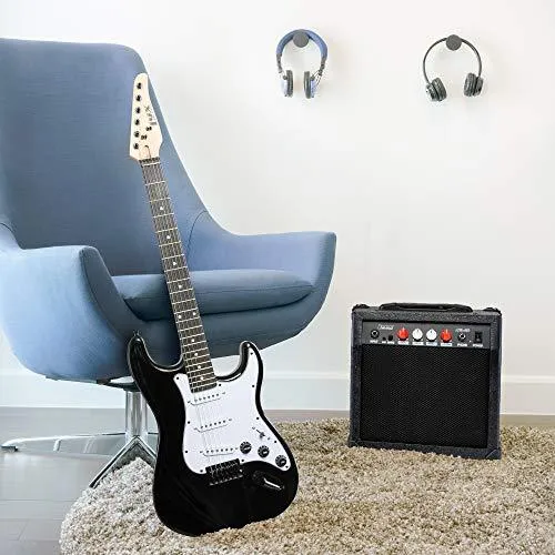 LyxPro Electric Guitar 39" inch Complete Beginner Starter kit Full Size with 20w Amp, Package Includes All Accessories, Digital Tuner, Strings, Picks, Tremolo Bar, Shoulder Strap, and Case Bag - Black