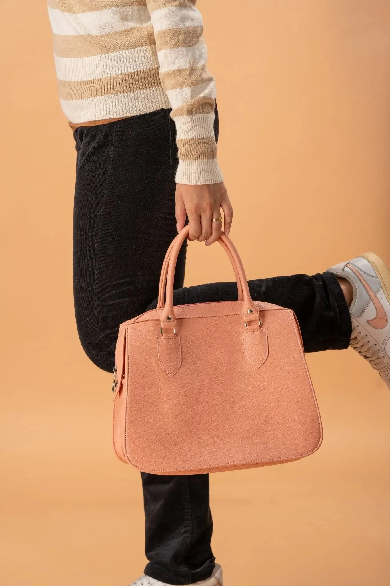 MARGAUX Classic Handbag with Sling in Salmon Pink