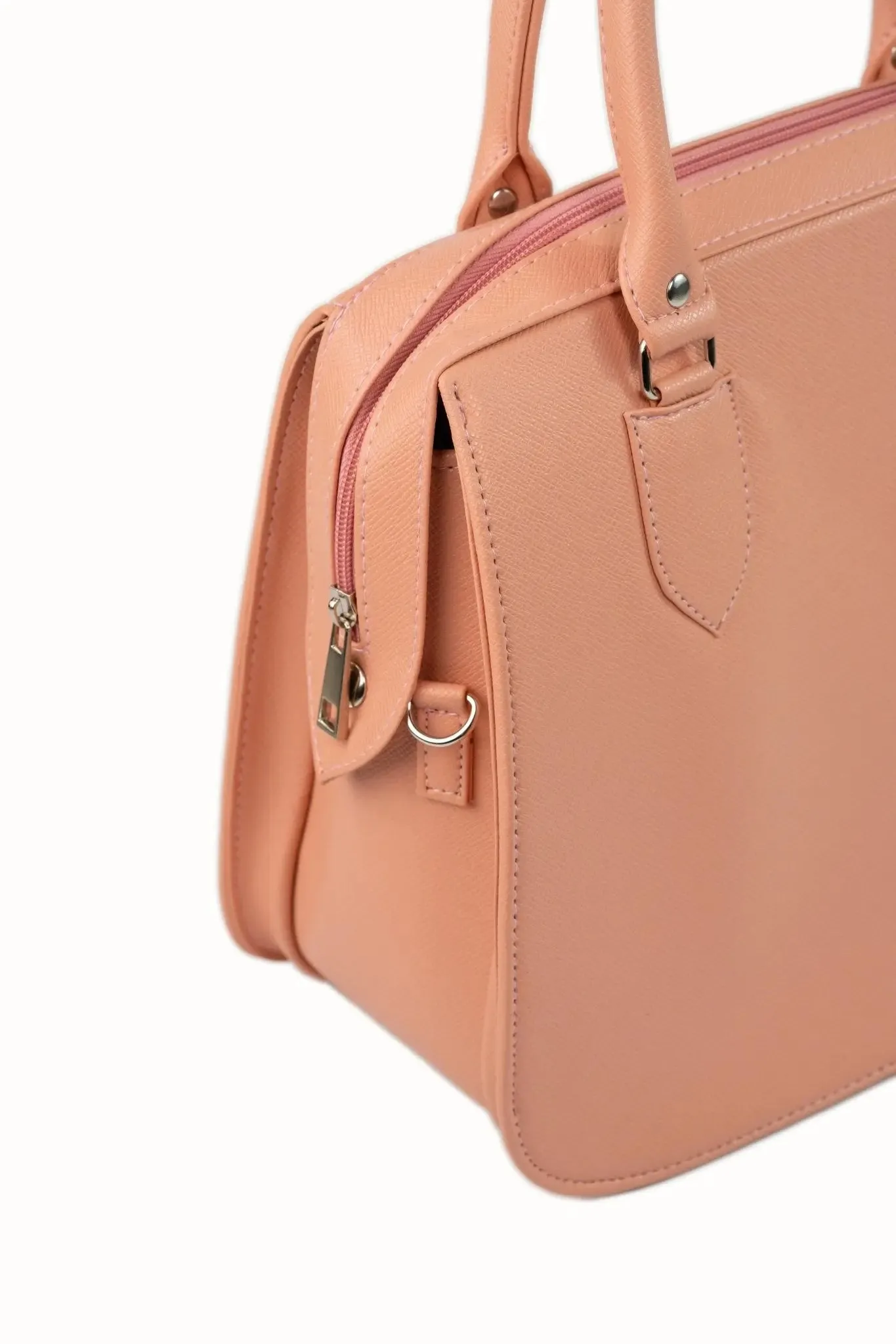 MARGAUX Classic Handbag with Sling in Salmon Pink