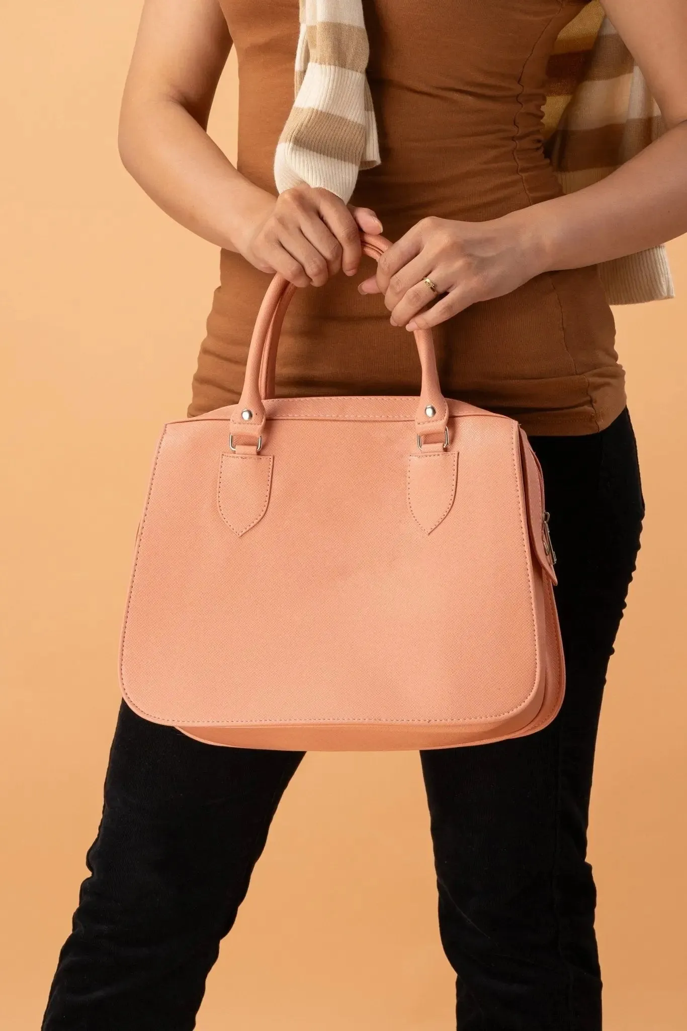 MARGAUX Classic Handbag with Sling in Salmon Pink