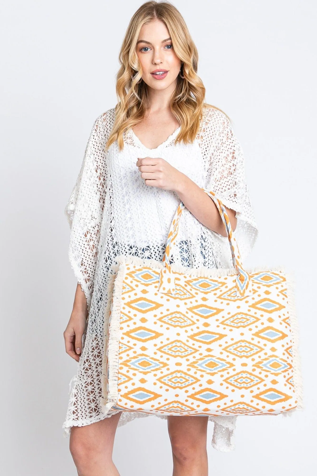 MB0201 Esmerelda Boho Pattern Fringe Tote Bag