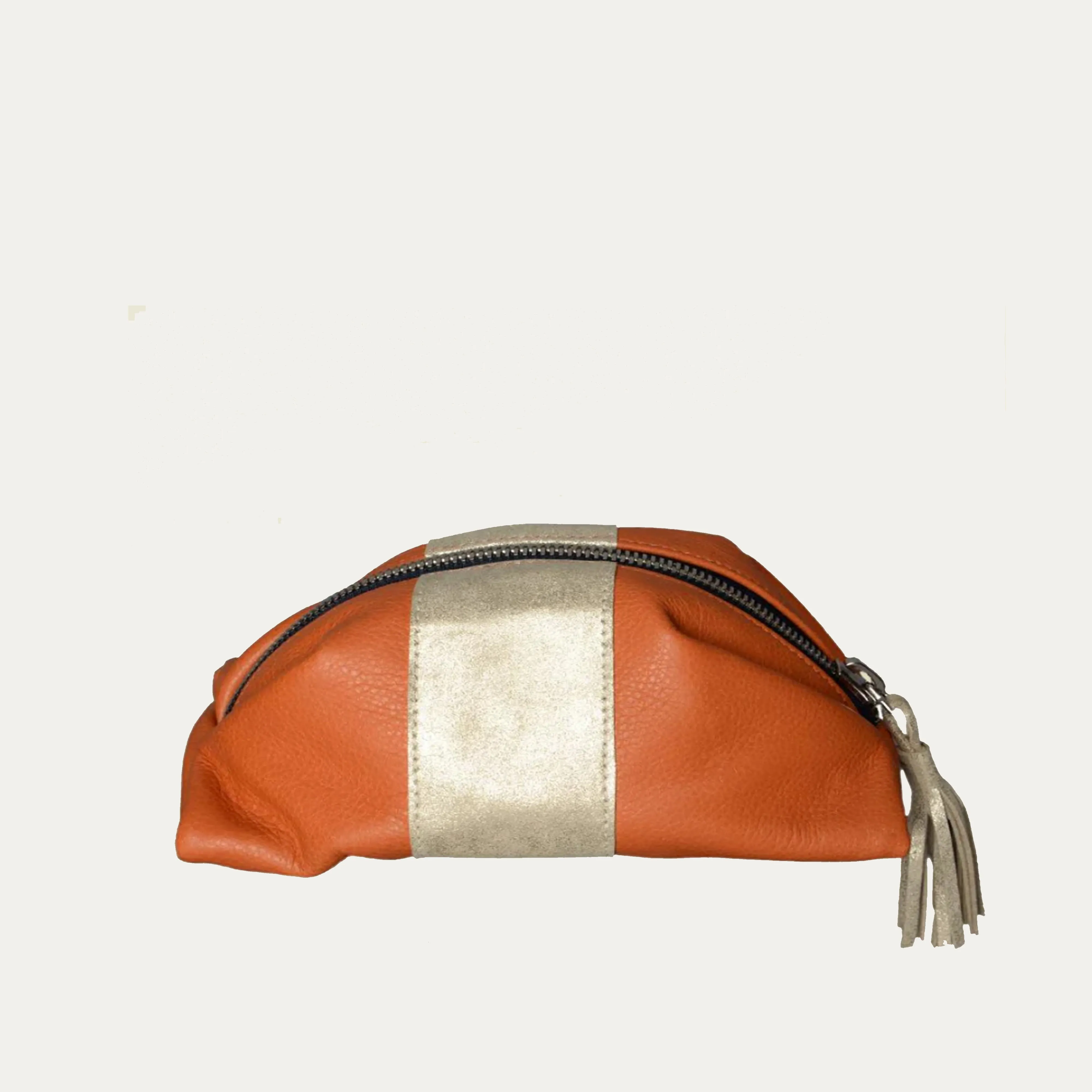 Medium Travel Pouch | Orange   Gold Leather Stripe "The Kristen"