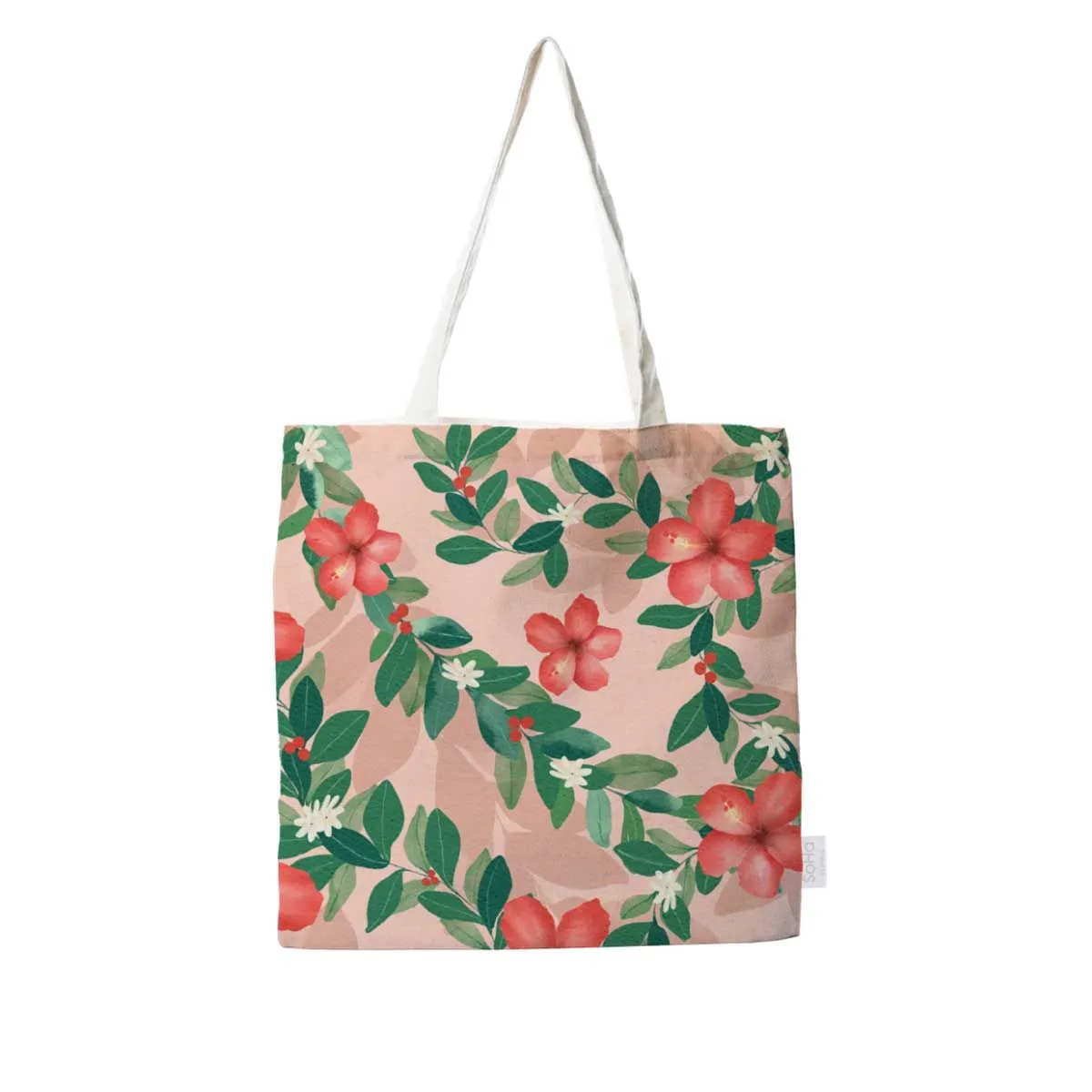 Mele Hibiscus Pattern Square Tote Bag