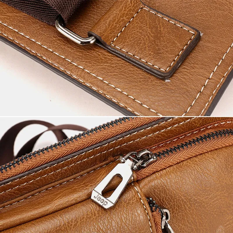 Men Retro PU Leather Headphone Hole Design Chest Bag Multi-pocket Waterproof Zipper Crossbody Shoulder