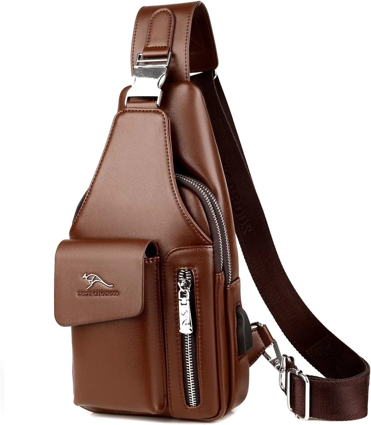 Men's Leather Sling Bag Chest Shoulder Bags Anti-Theft Backpack Purse