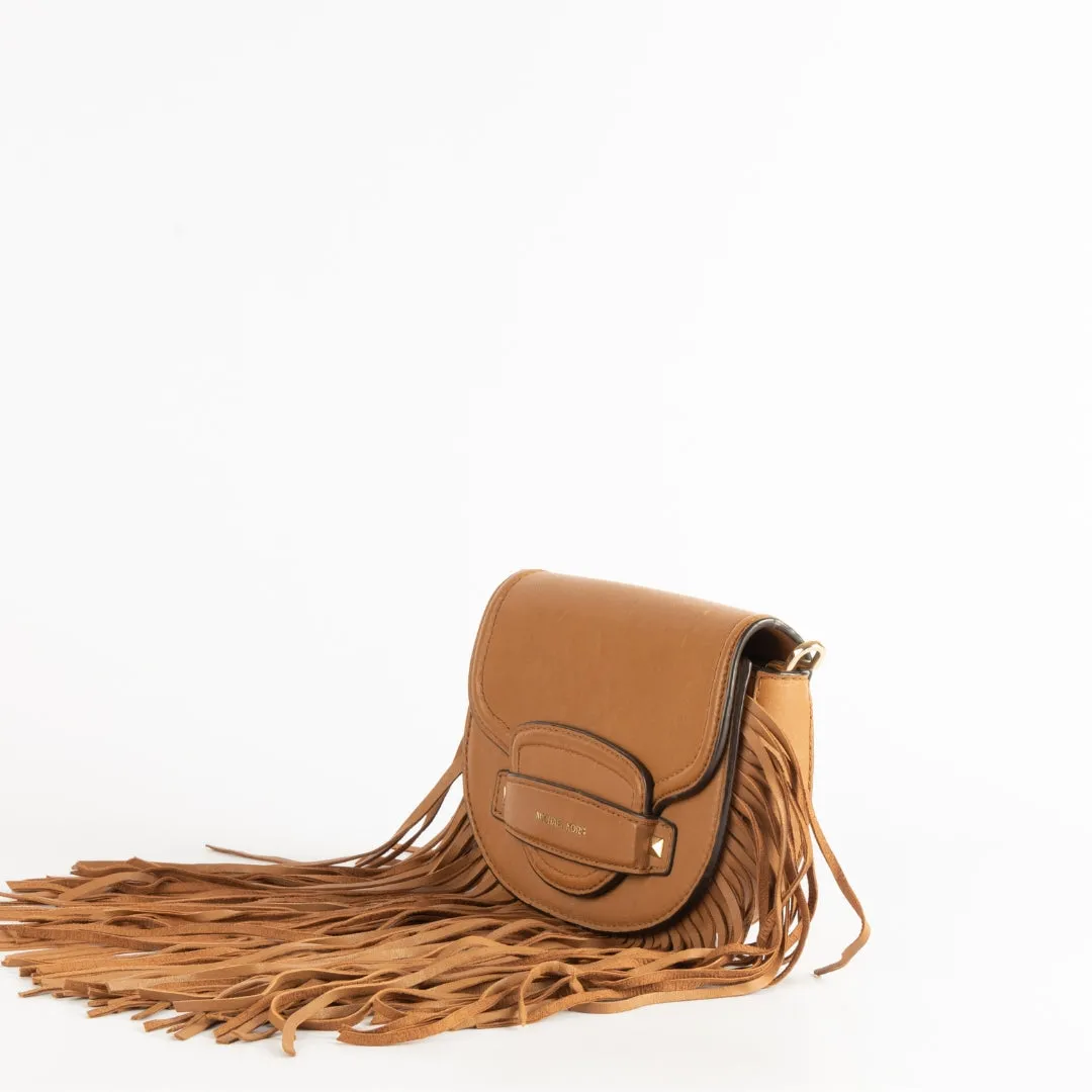 Michael Kors Cary Small Fringed Leather Saddle Bag