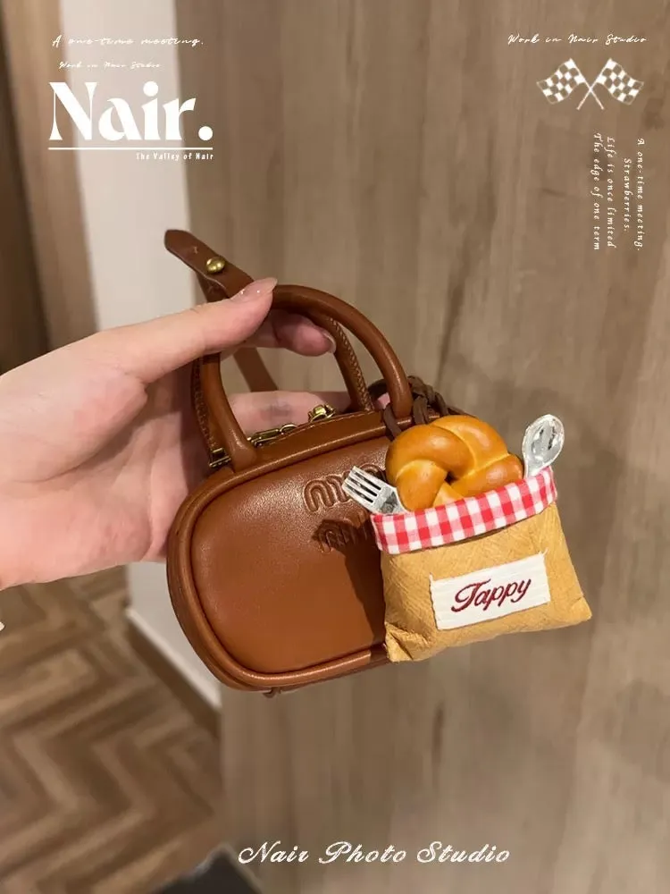 mini brown bowling bag Headphone Bag Coin purse Personalized decorative small bag hanging