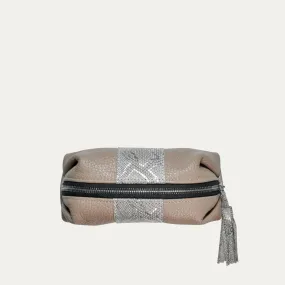 Mini Cosmetic Pouch | Taupe Leather   Safari Silver Stripe "The Gloria"