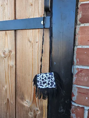 Mini Faux Suede Fringe Purse (Black Cow)