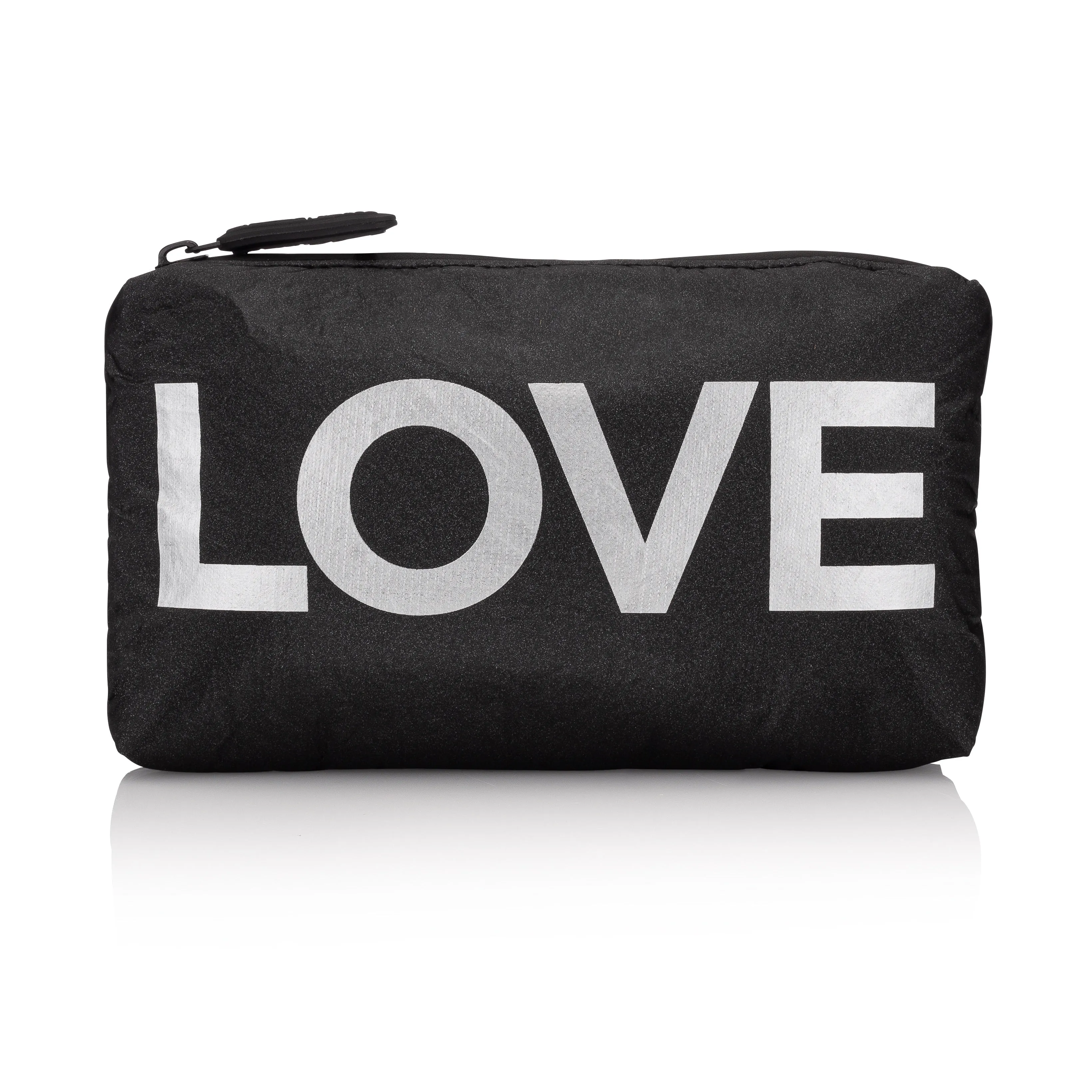 Mini Padded Zipper Pack in Black with Silver "LOVE"