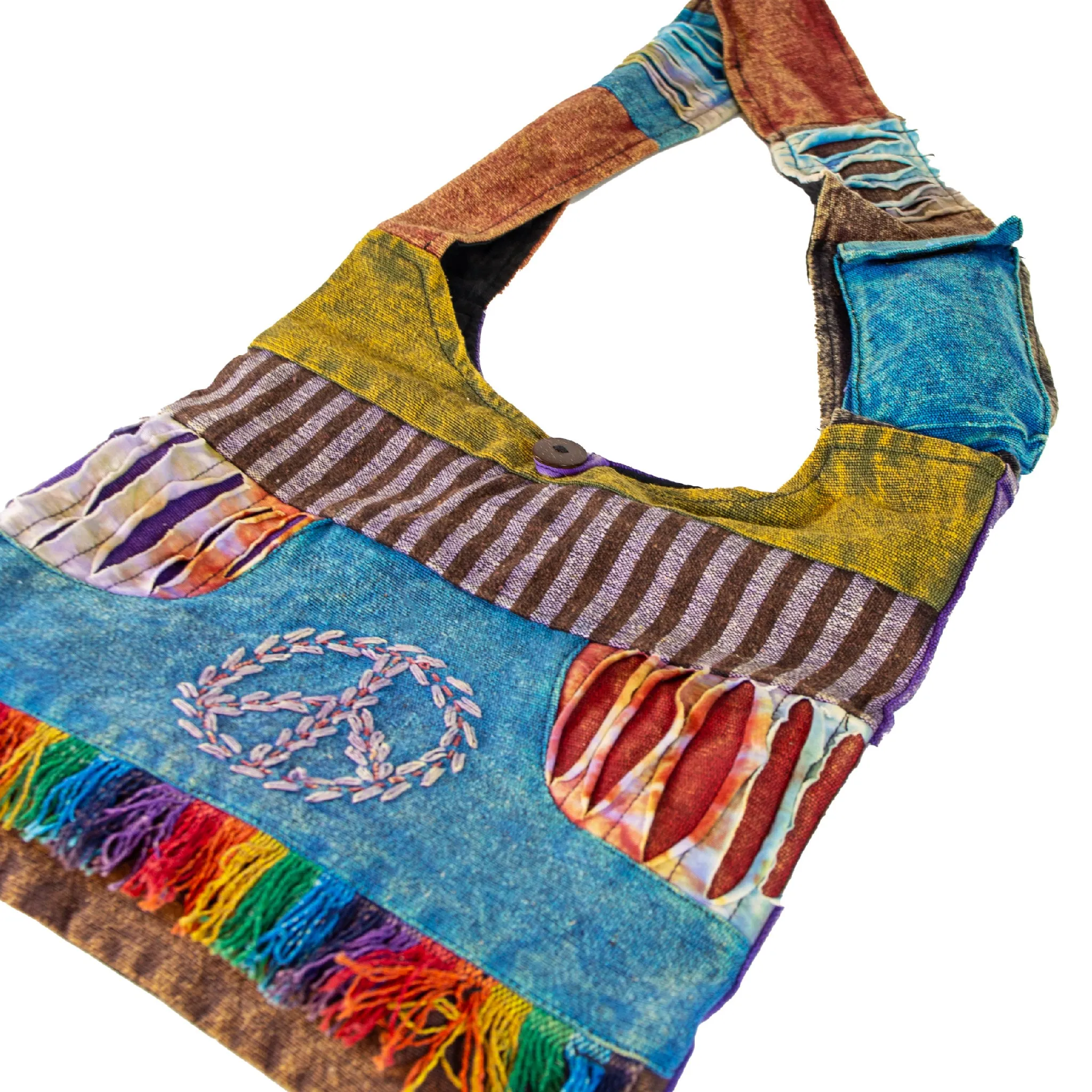 Mixed Patch Peace Shoulder Bag