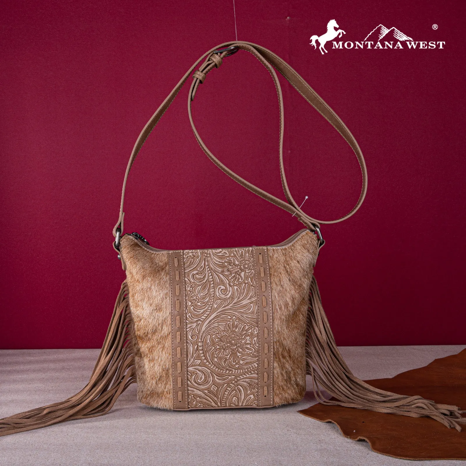 Montana West Hair-On Cowhide Tooled Concealed Carry Purse