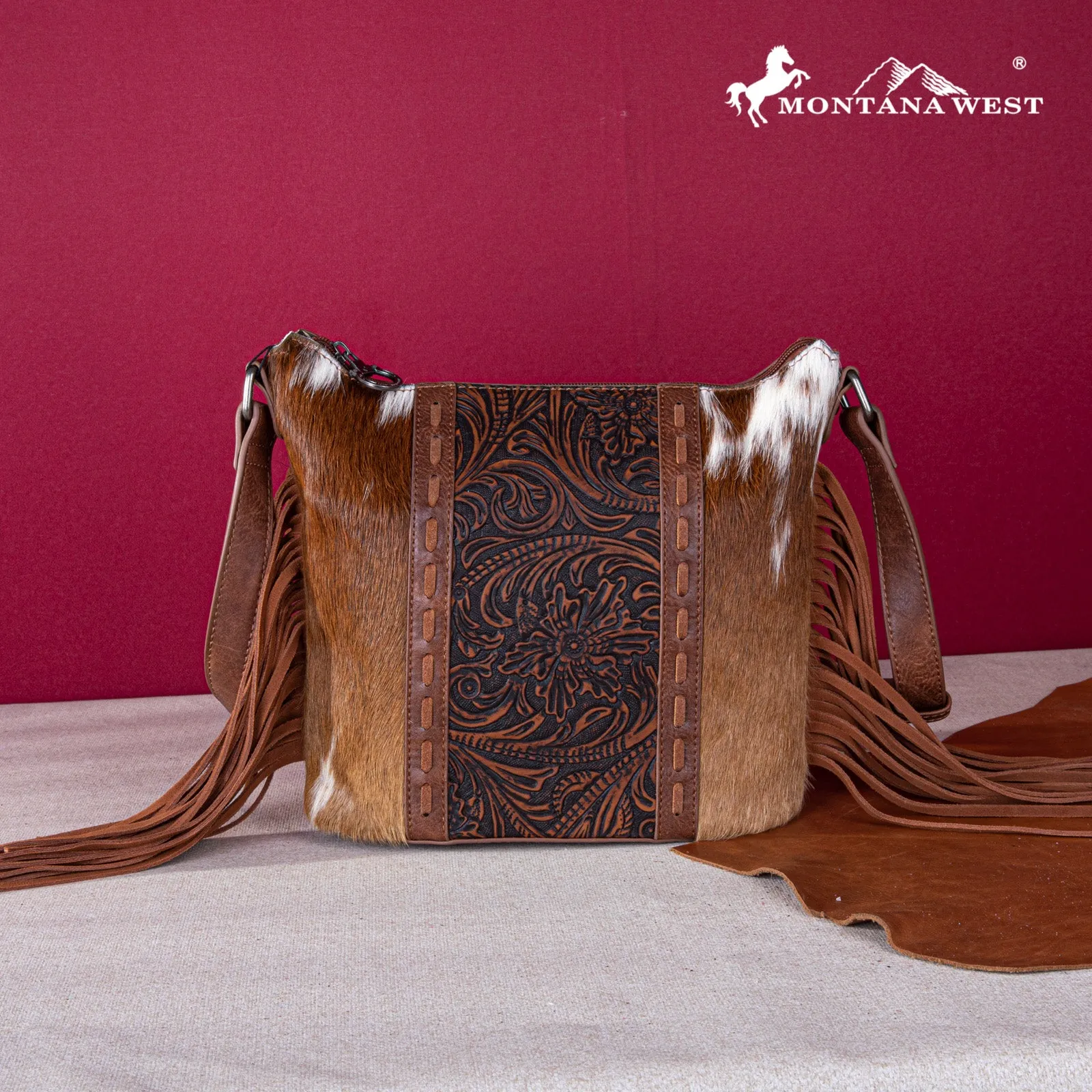 Montana West Hair-On Cowhide Tooled Concealed Carry Purse