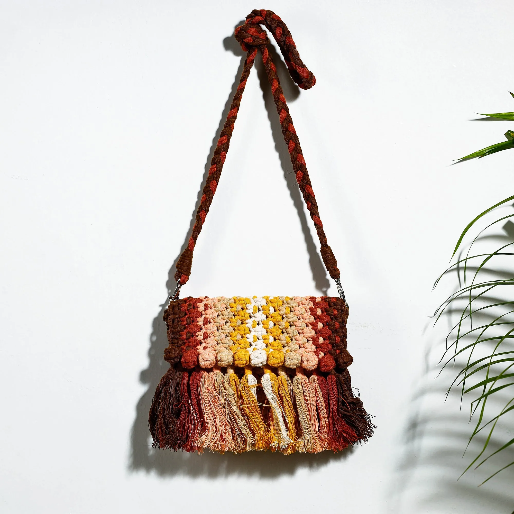 Multicolor -Thread Work Handcrafted Macrame Sling Bag