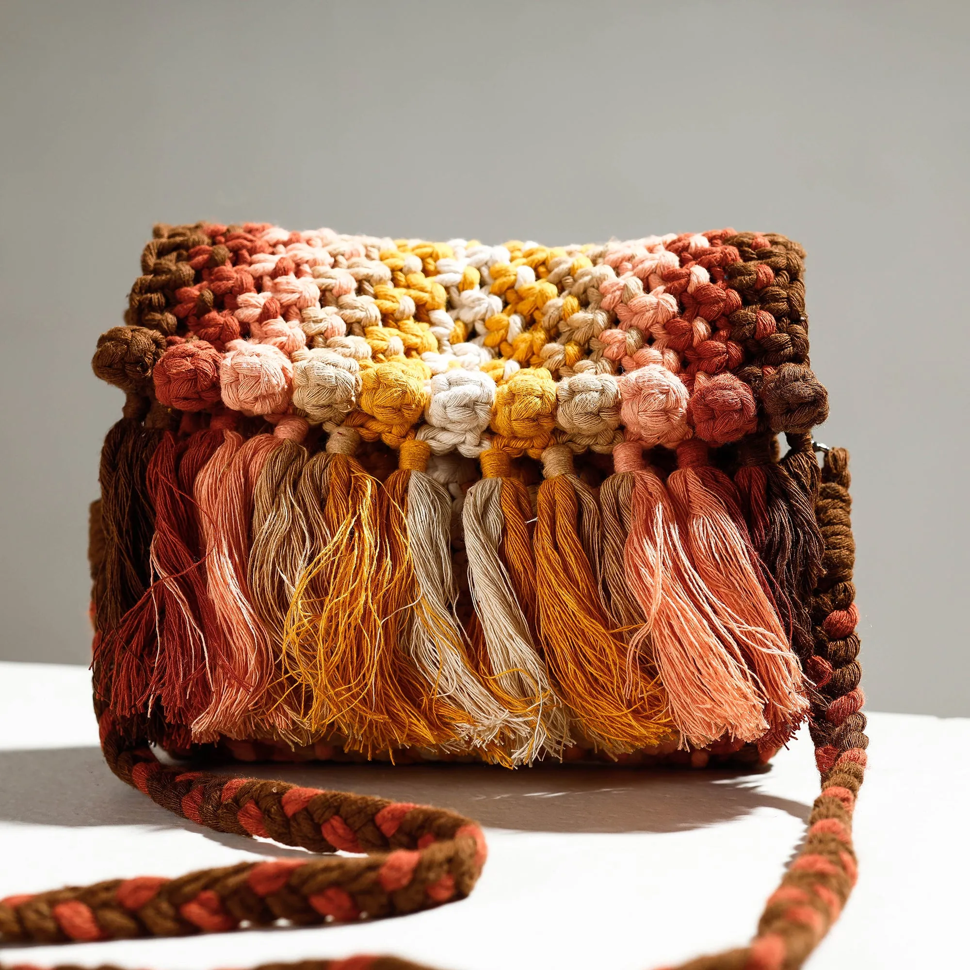 Multicolor -Thread Work Handcrafted Macrame Sling Bag