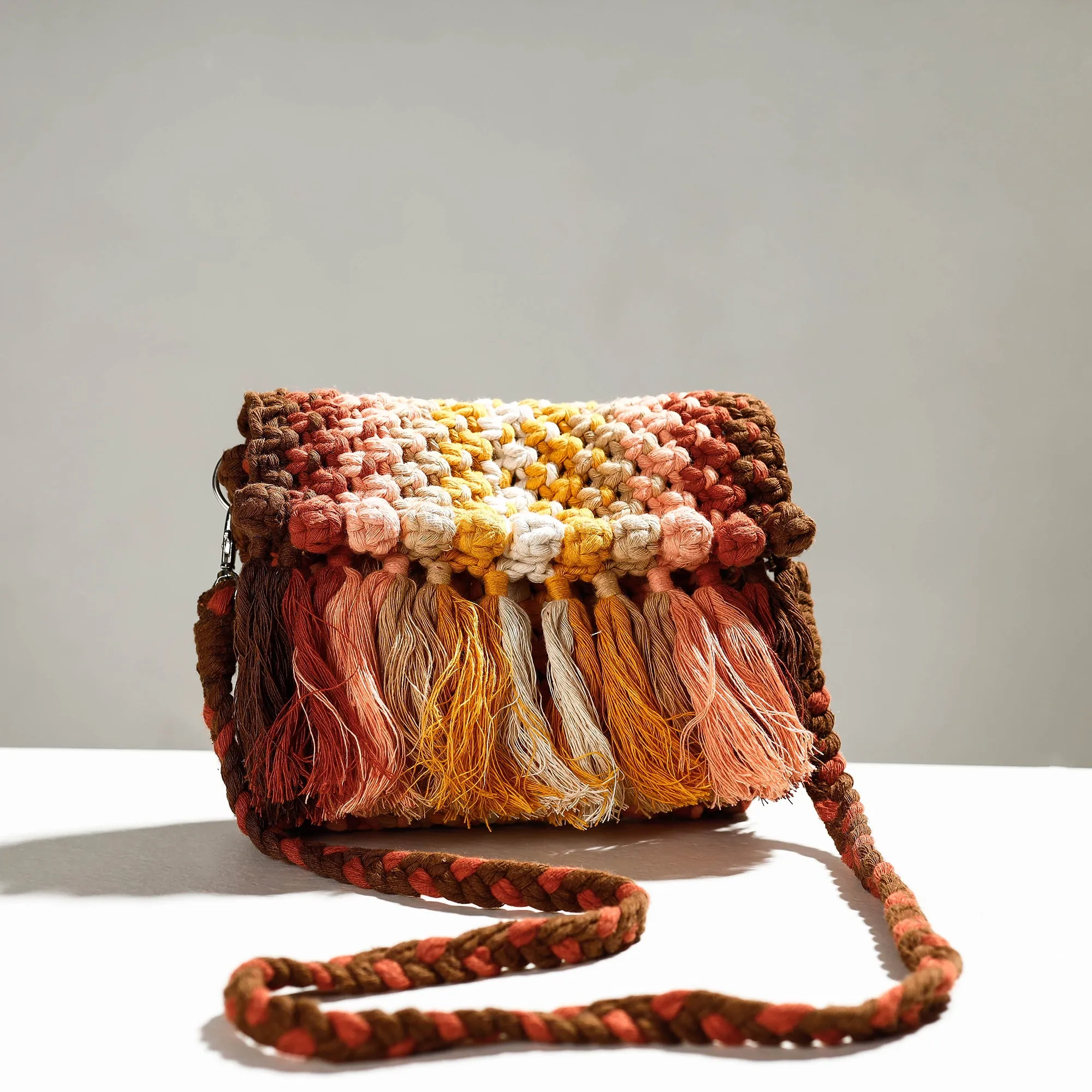 Multicolor -Thread Work Handcrafted Macrame Sling Bag