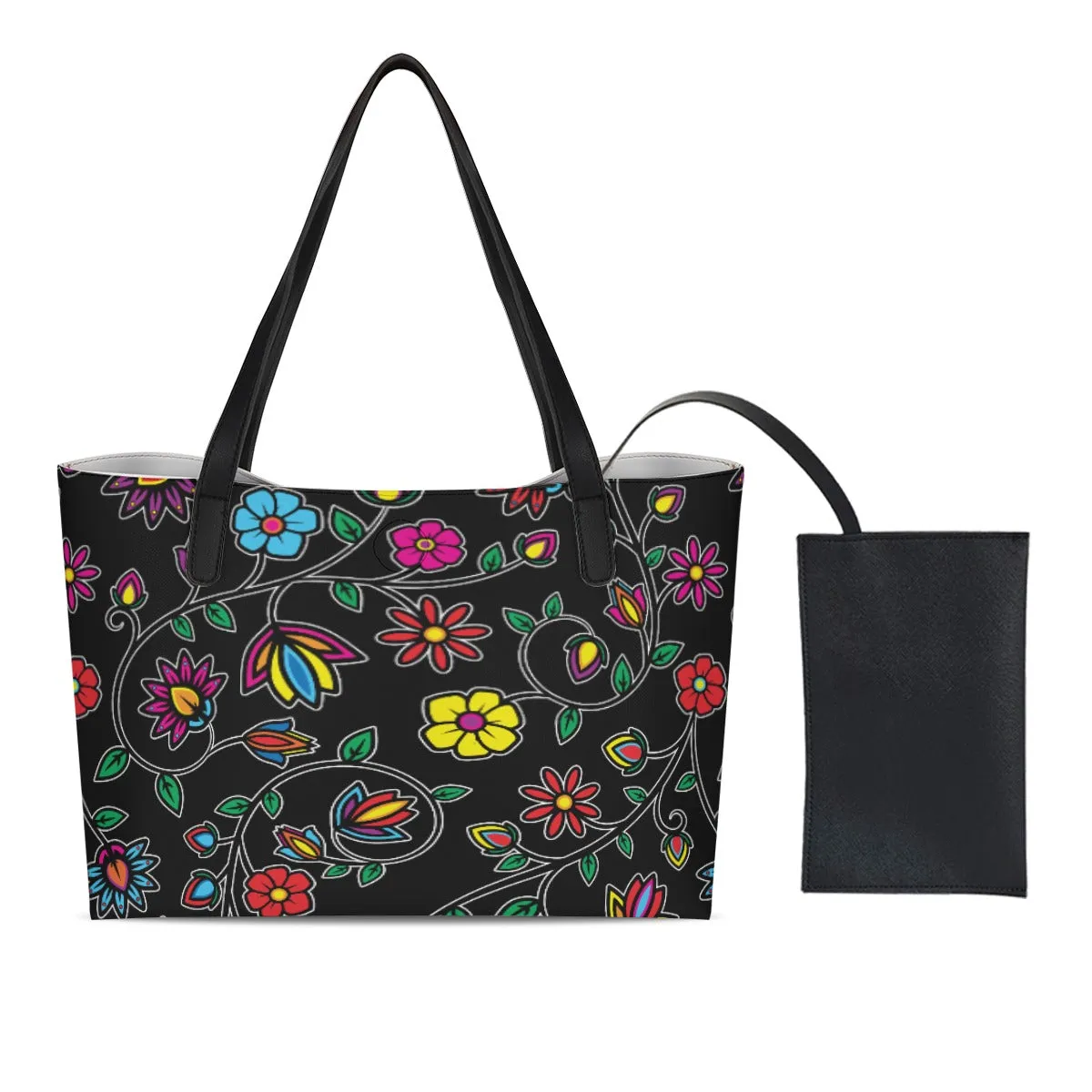 Nature's Nexus Black Shopping Tote Bag With Black Mini Purse