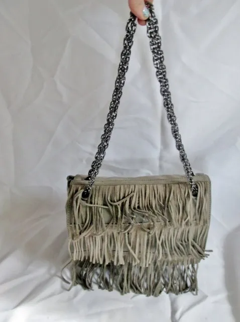 NEW BANANA REPUBLIC Suede Fringe hobo shoulder bag purse GRAY hippy boho