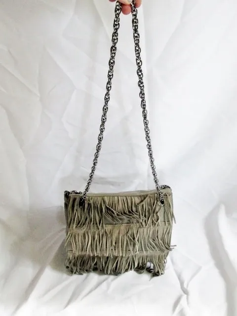 NEW BANANA REPUBLIC Suede Fringe hobo shoulder bag purse GRAY hippy boho