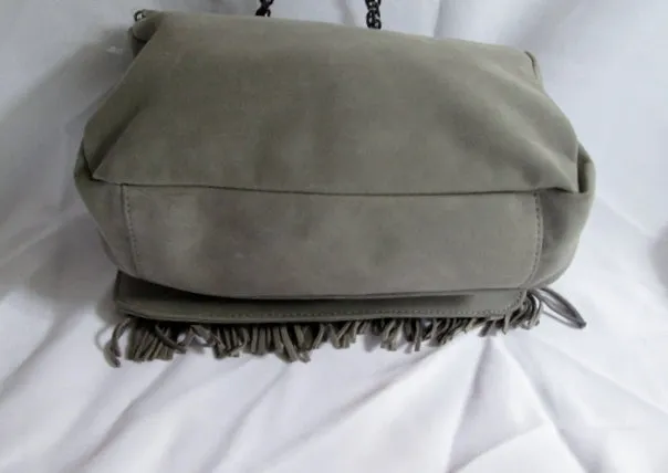 NEW BANANA REPUBLIC Suede Fringe hobo shoulder bag purse GRAY hippy boho