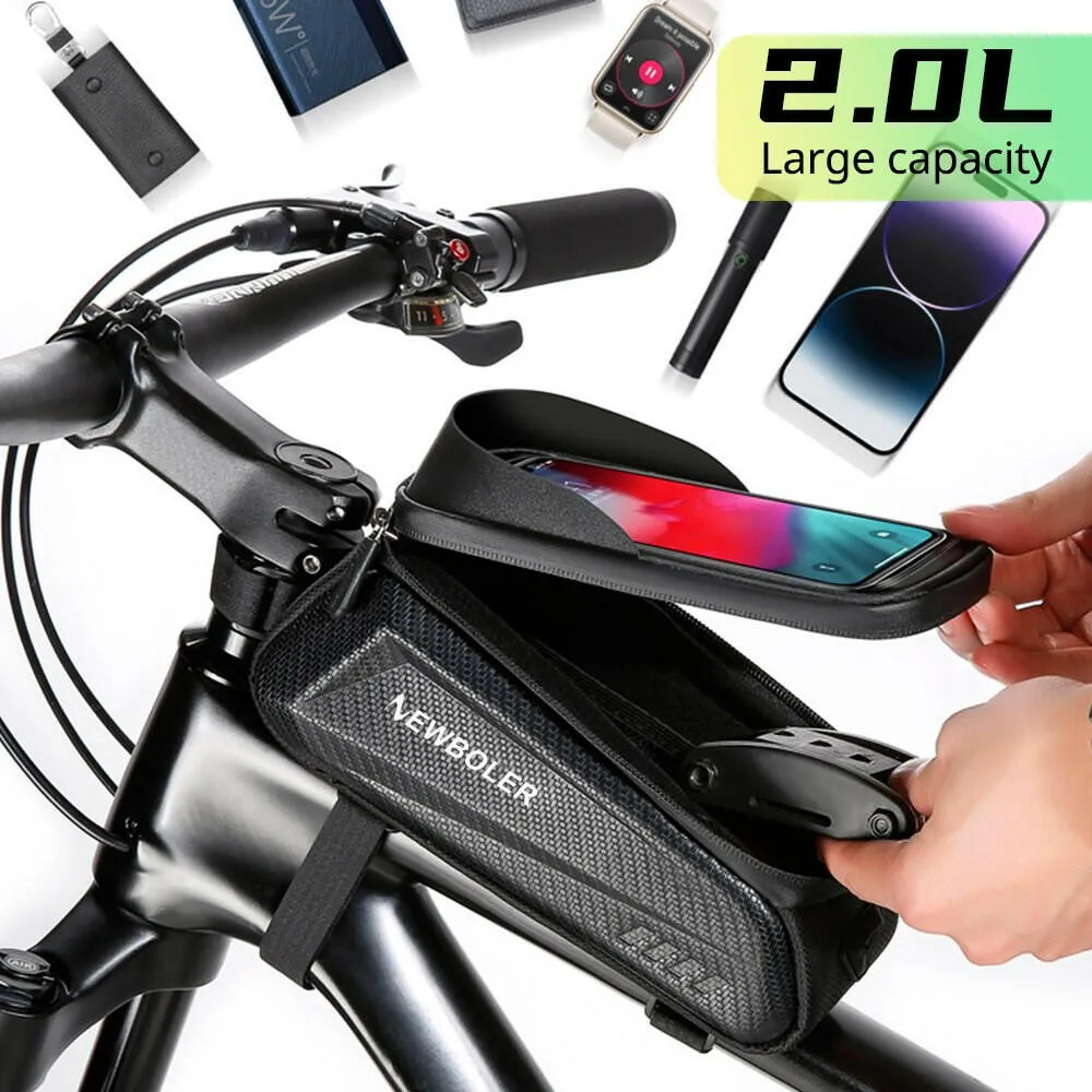 NEWBOLER Bike Bag 2L Frame Front Tube Cycling Bag Bicycle Waterproof Phone Case Holder 7.2Inches Touchscreen Bag Accessorie