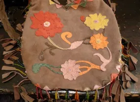 Orciani  Fringed Suede Shoulder Bag with Floral Applique and Beading