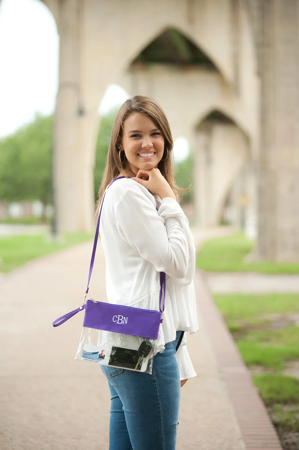 Personalized Clear Stadium Approved Crossbody Purse, Clutch, Wristlet, Concert In Purple