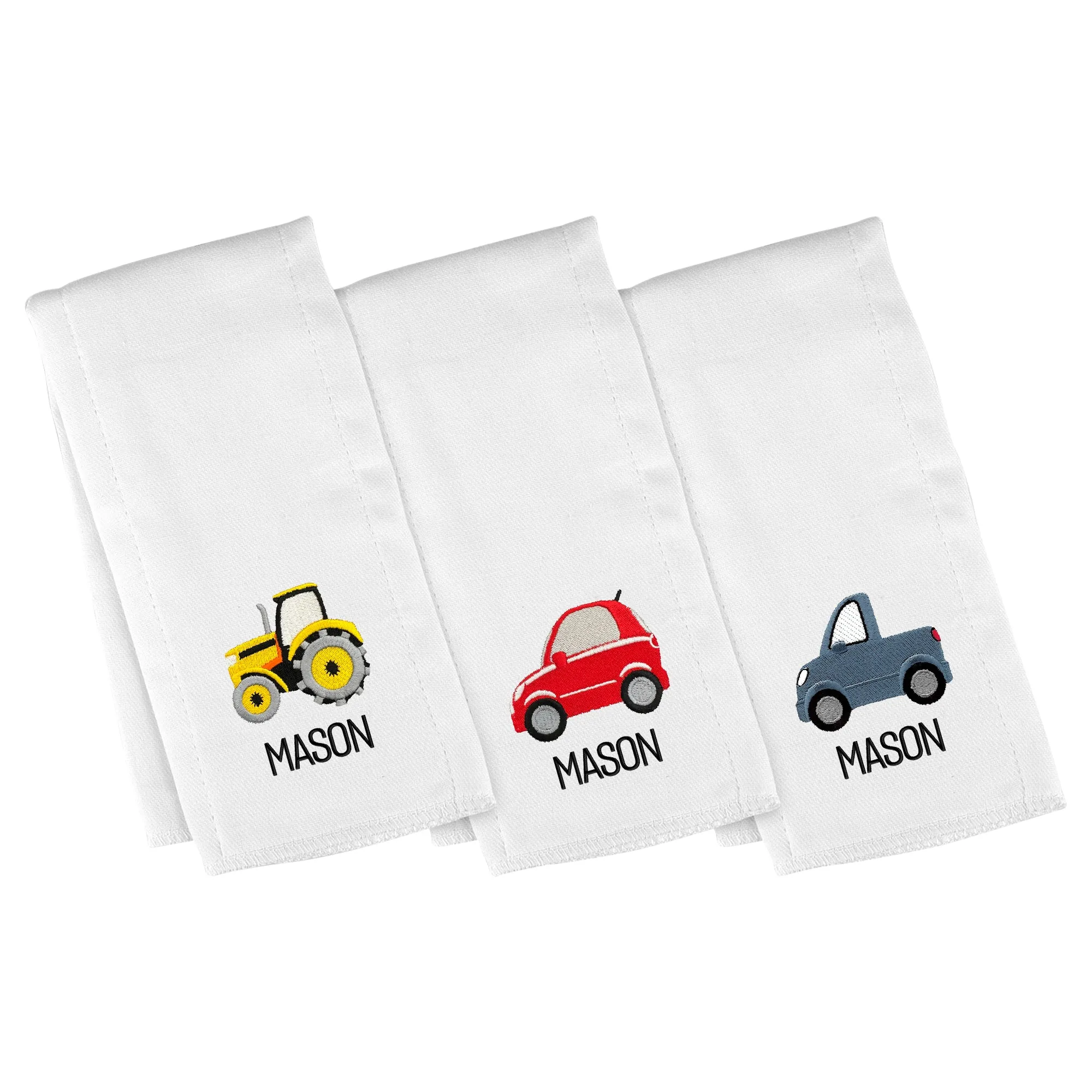 Personalized Emoji Burp Cloth - 3 Pack Vehicles