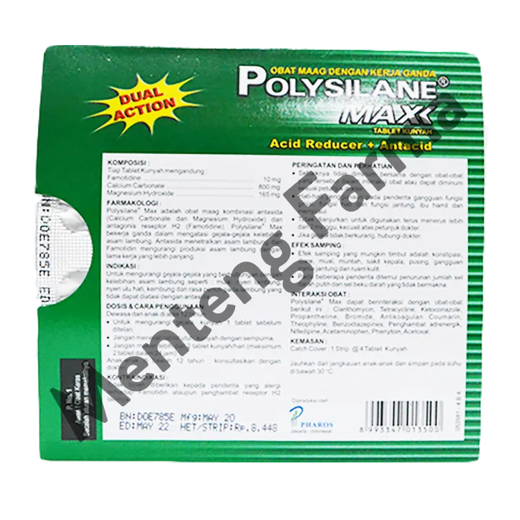 Polysilane Max Peppermint Tablet - Tablet Kunyah Obat Maag Dual Action