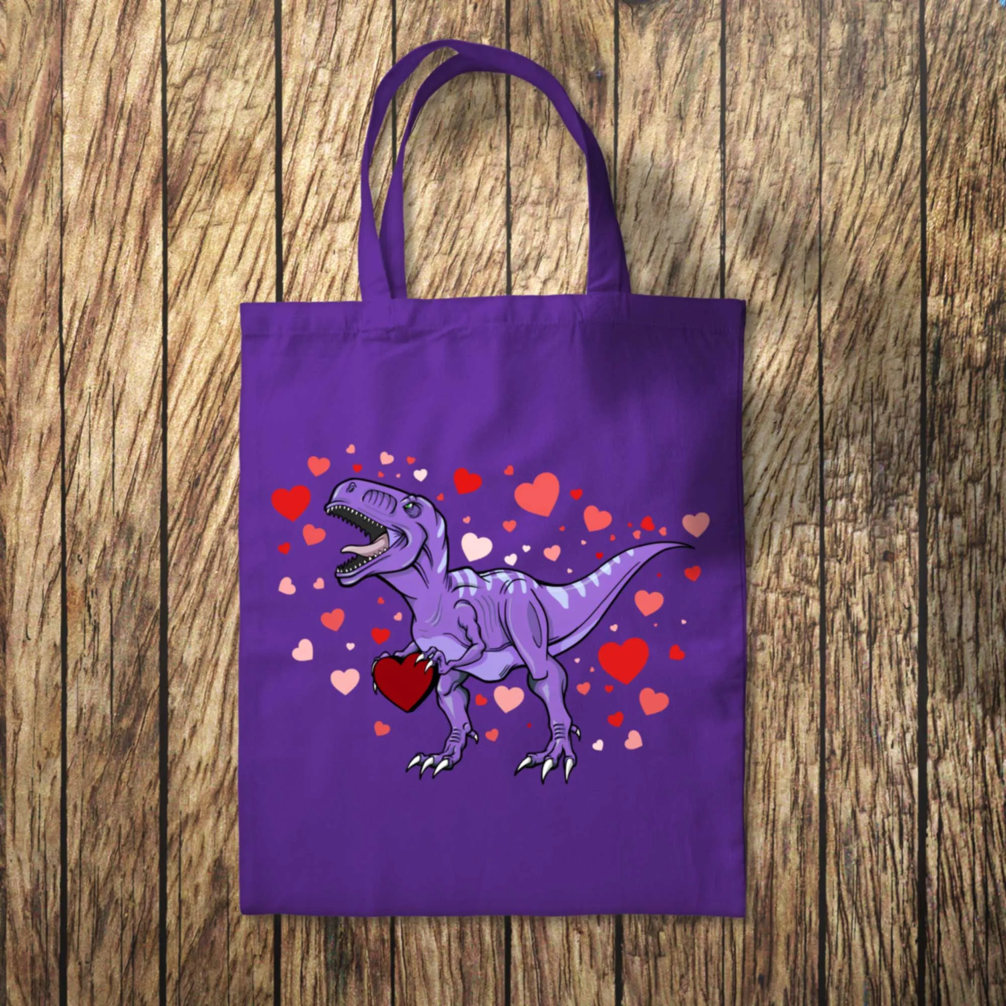 Purple Dinosaur Hearts Tote Bag 10L Bag