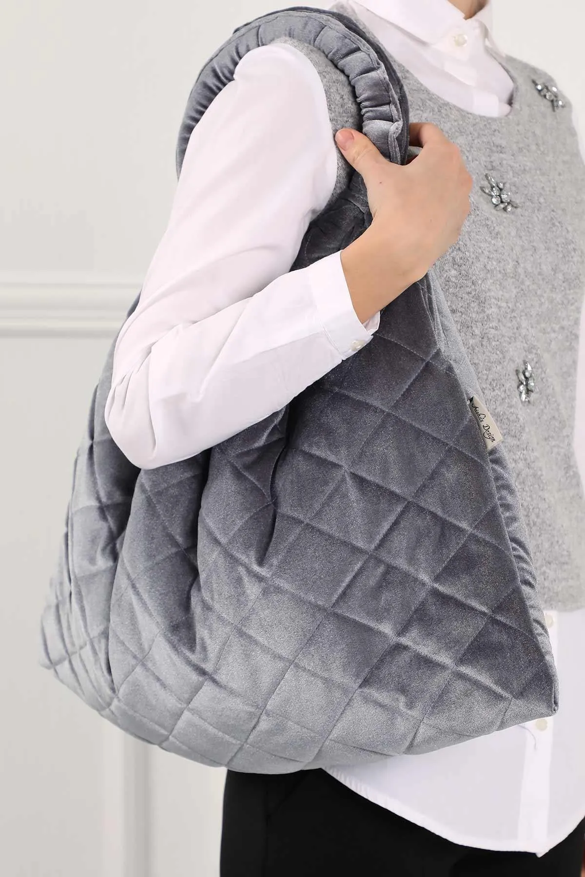 Quilted Velvet Stylish Hand Bag Casual Large Capacity Daily Travel Shopping Bag,C-31