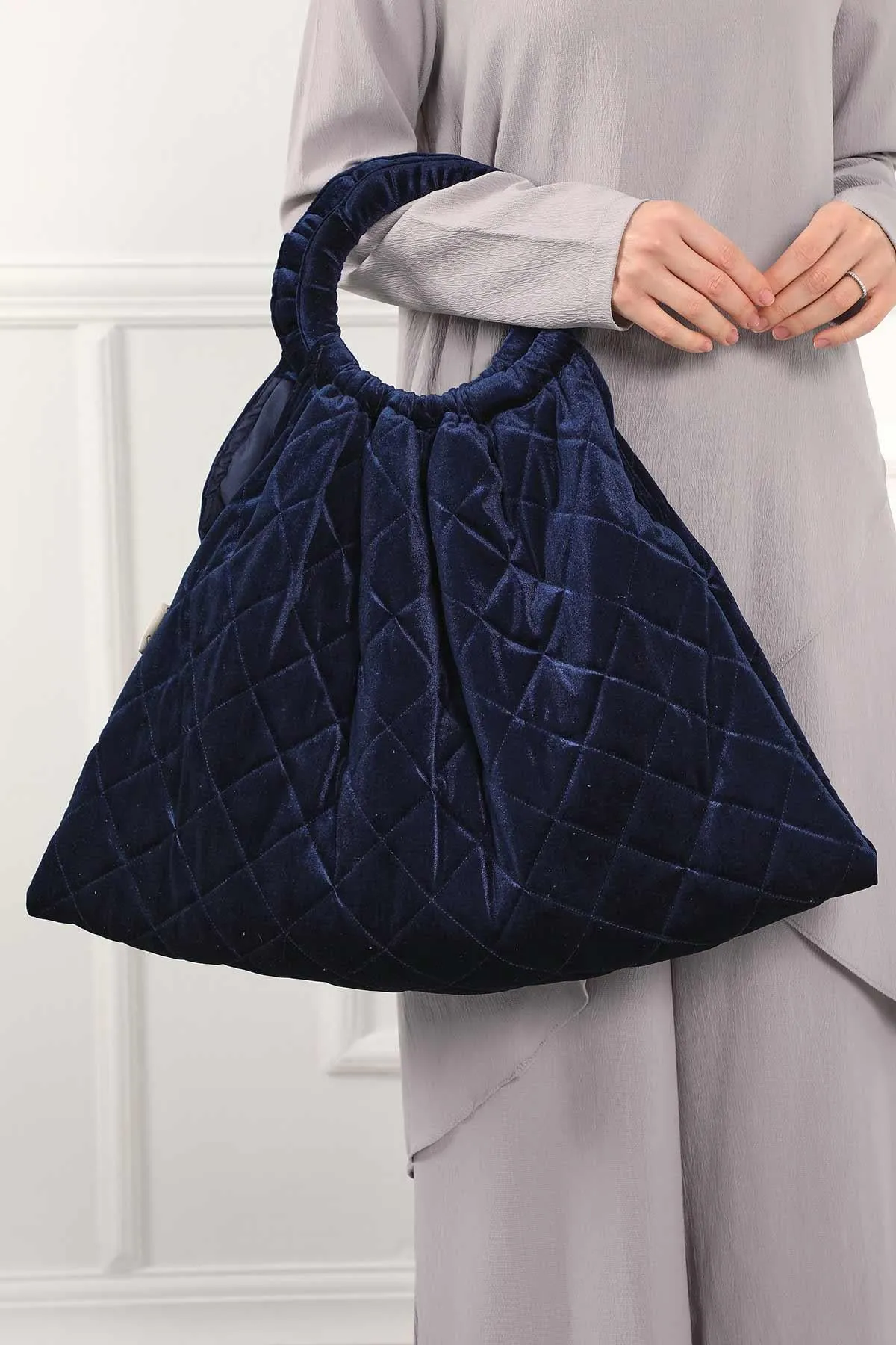 Quilted Velvet Stylish Hand Bag Casual Large Capacity Daily Travel Shopping Bag,C-31