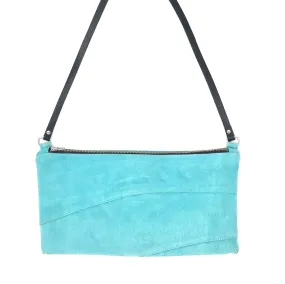 Recycled aqua suede Fringe Vintage crossbody bag