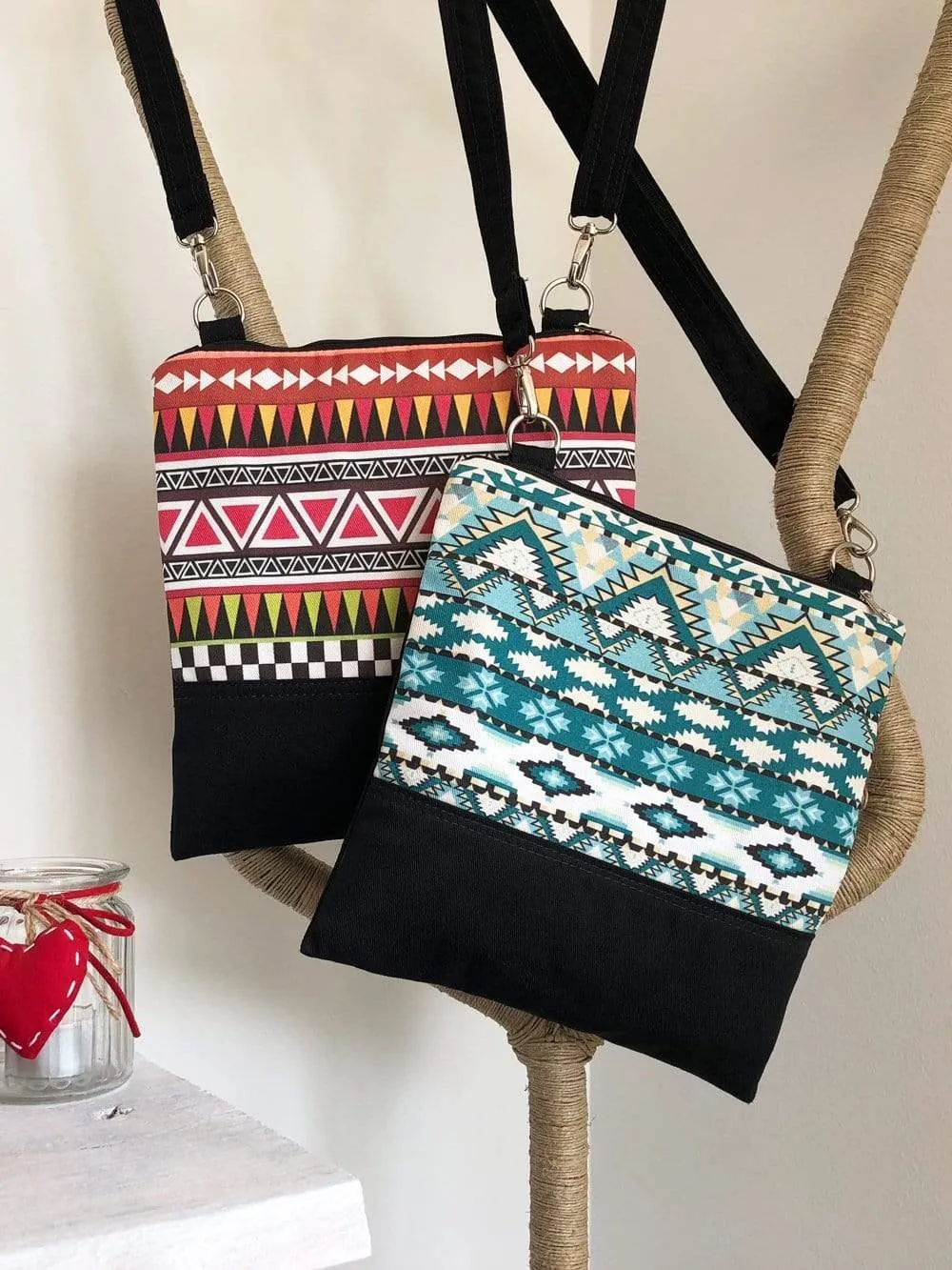 Red Aztec Cross Body Bag Bohemian Pouch | Aris Bags