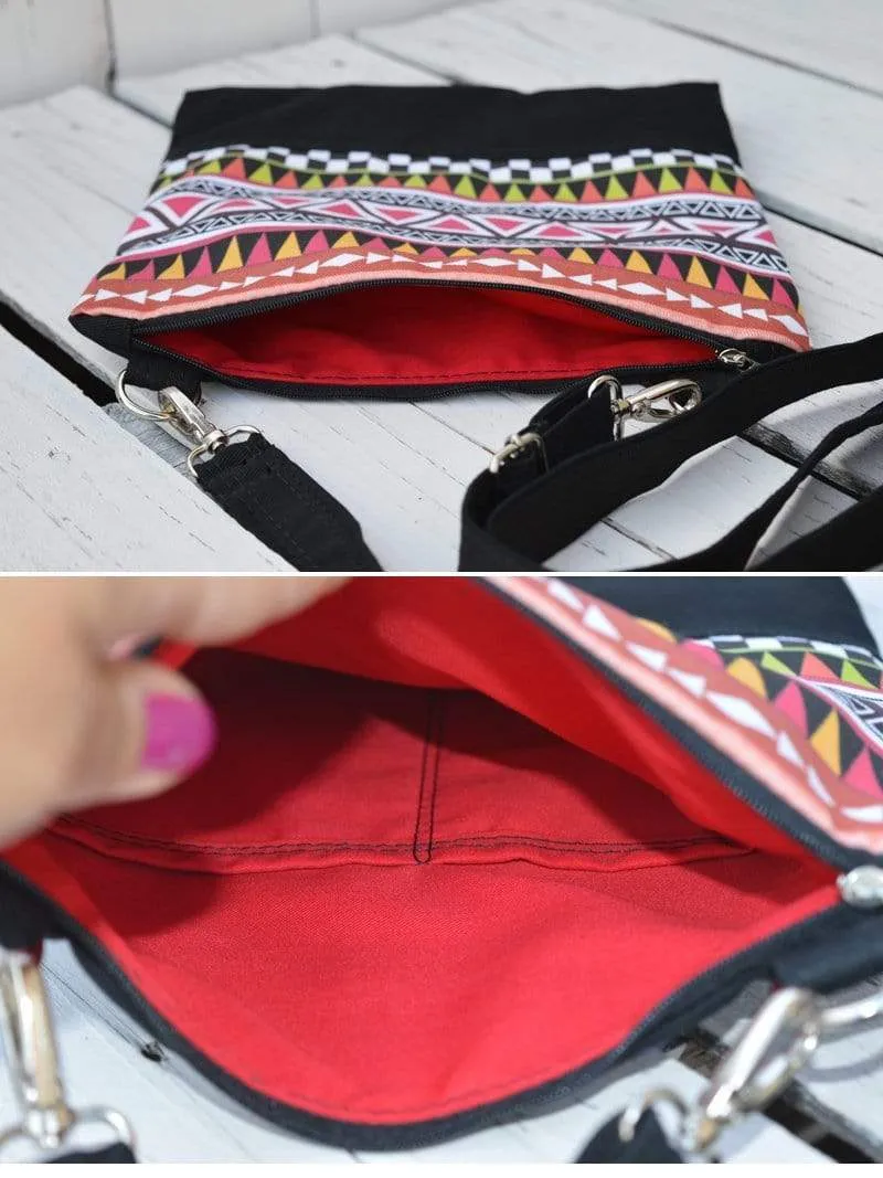 Red Aztec Cross Body Bag Bohemian Pouch | Aris Bags