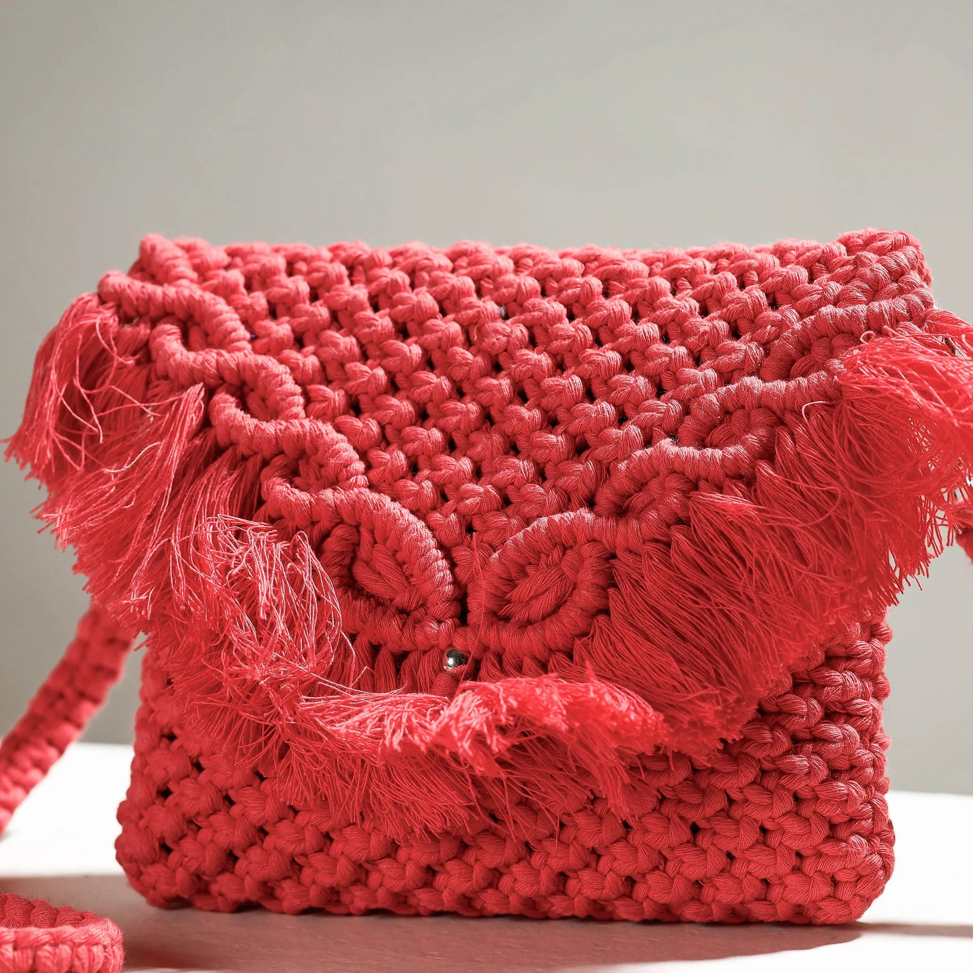 Red - Thread Work Handcrafted Macrame Sling Bag