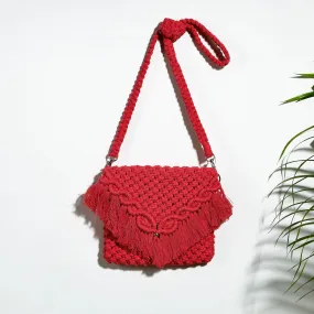 Red - Thread Work Handcrafted Macrame Sling Bag