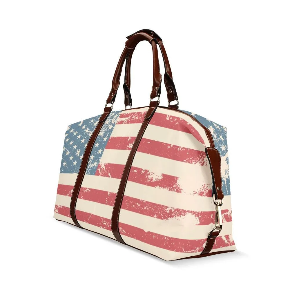 Retro American Flag Travel Bag, American Flag Duffel Bag, Patriotic Flight Bag, USA Flag Carry on flight Bag, American Flag Weekender Bag