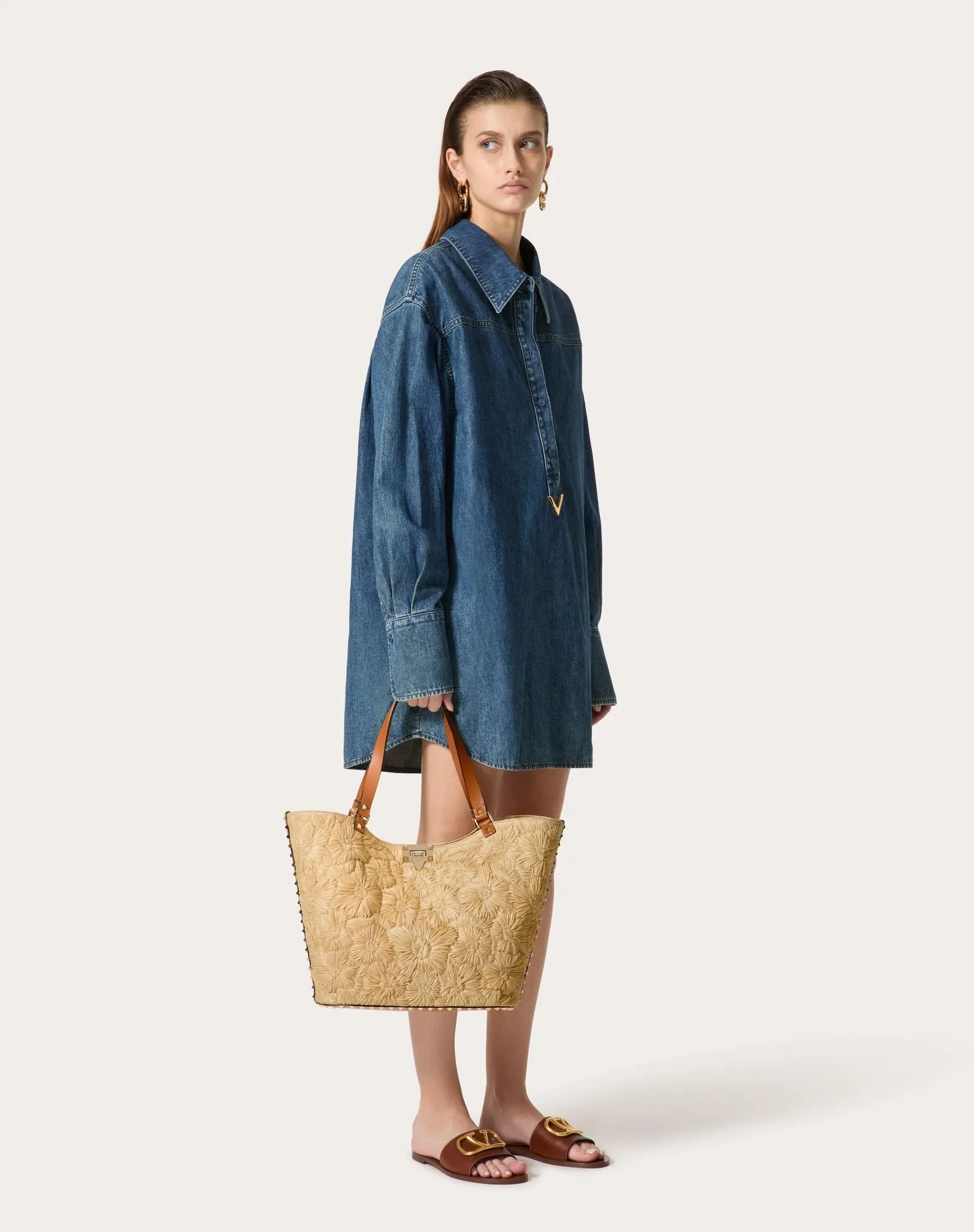 Rockstud Woven Raffia Shopping Bag