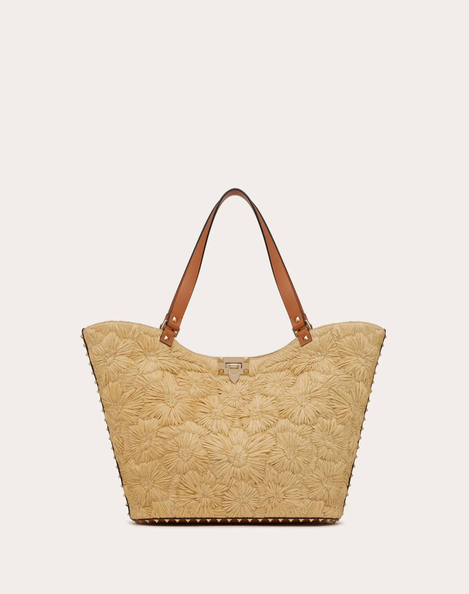 Rockstud Woven Raffia Shopping Bag