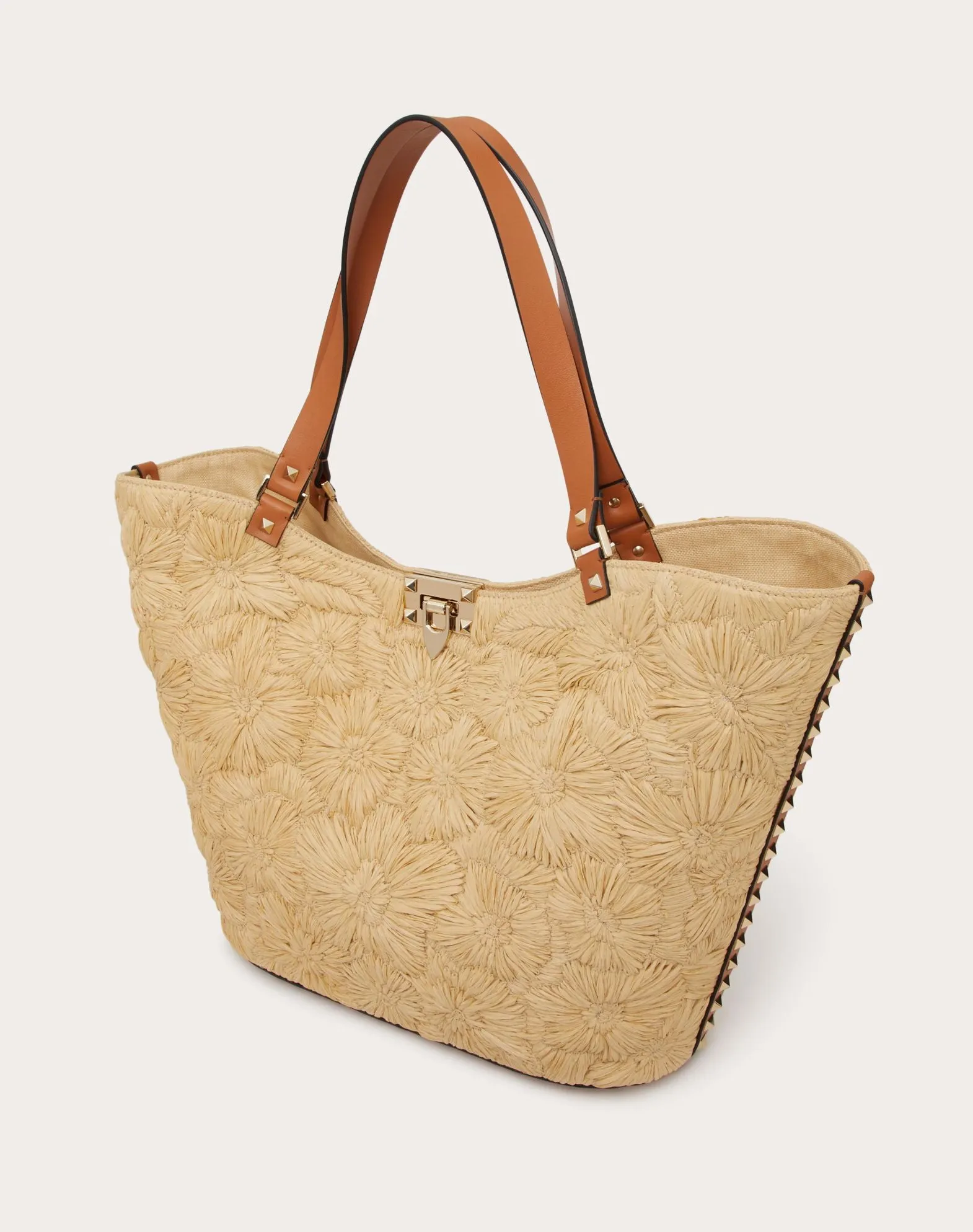 Rockstud Woven Raffia Shopping Bag