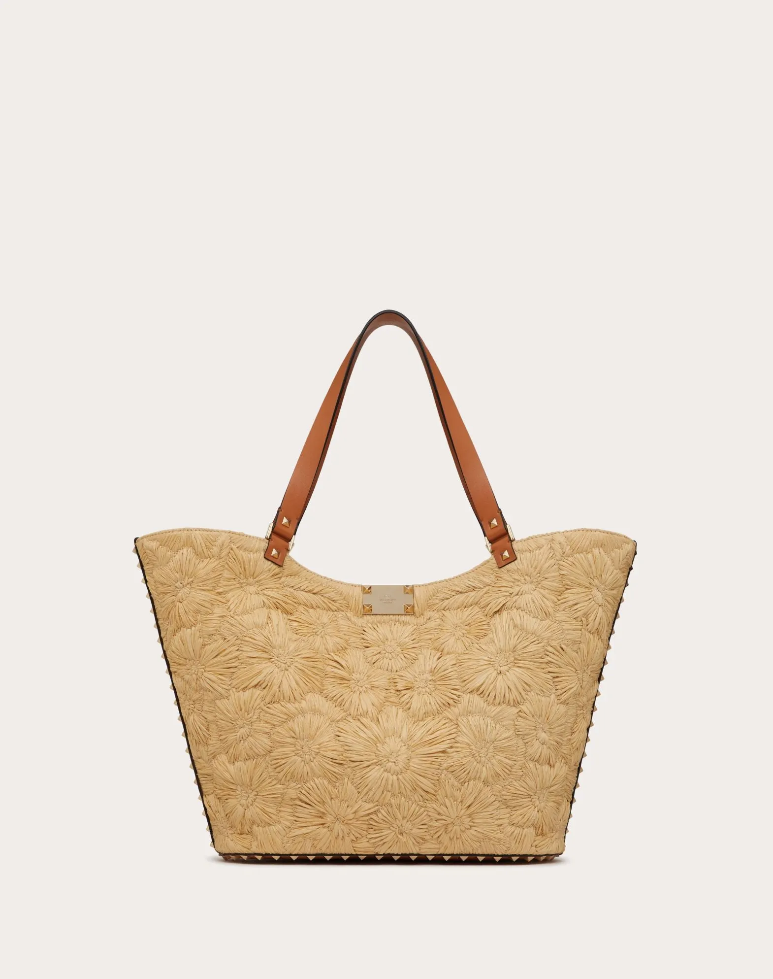 Rockstud Woven Raffia Shopping Bag