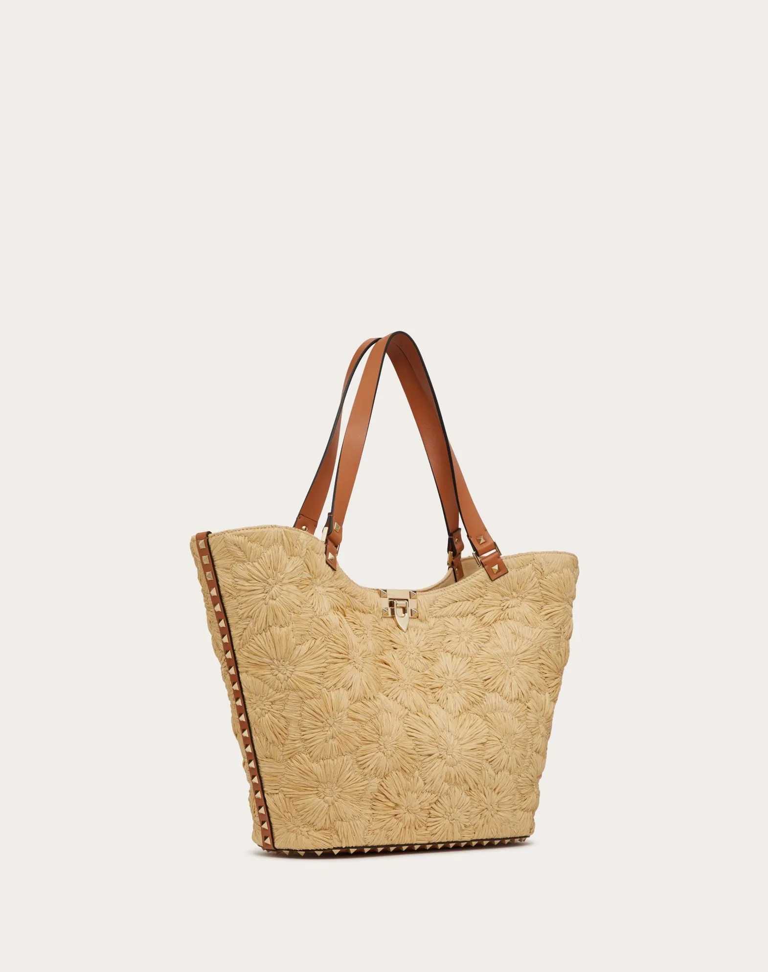 Rockstud Woven Raffia Shopping Bag