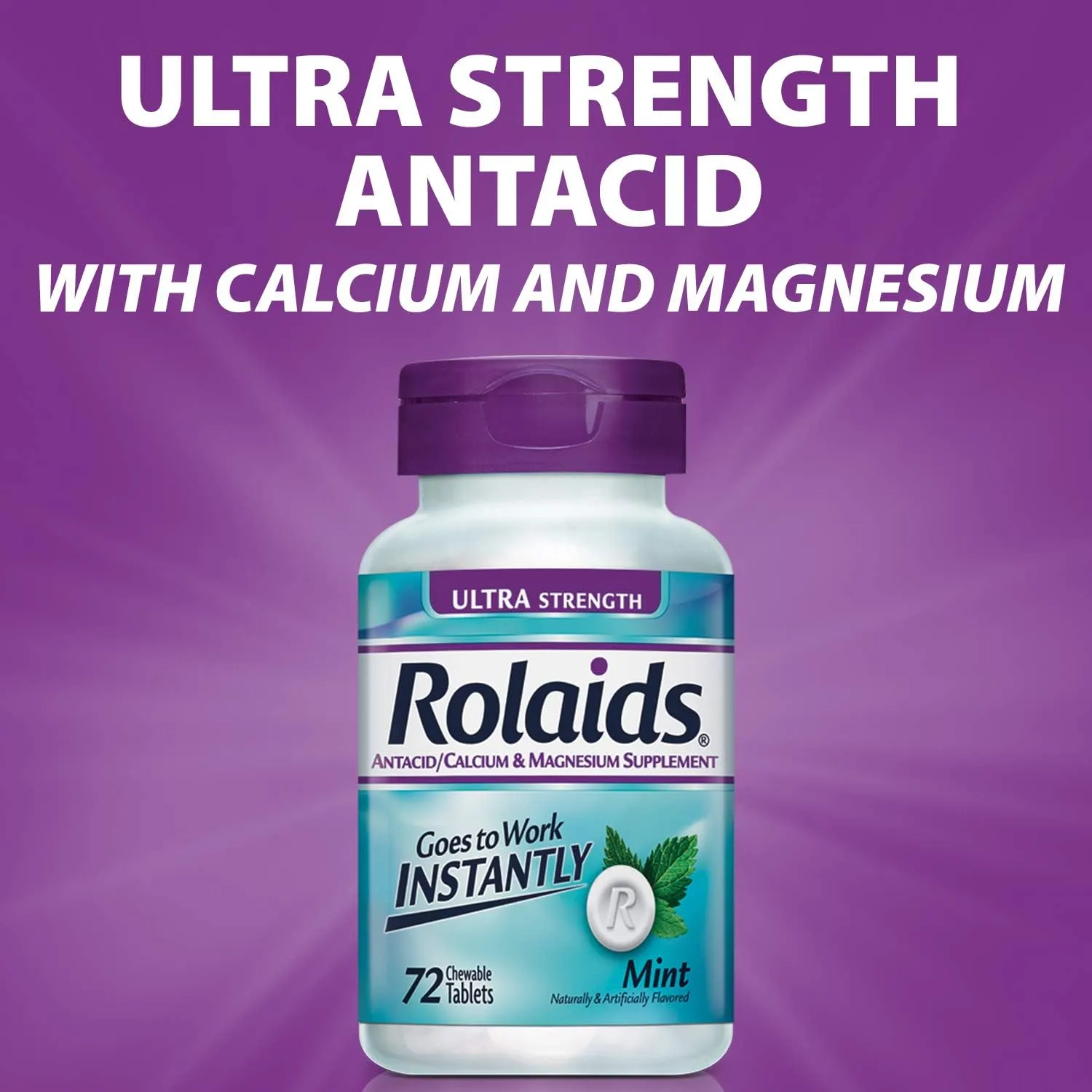 Rolaids Ultra Strength Antacid/Calcium Magnesium Supplement, Mint, 72 Tablet Bottle