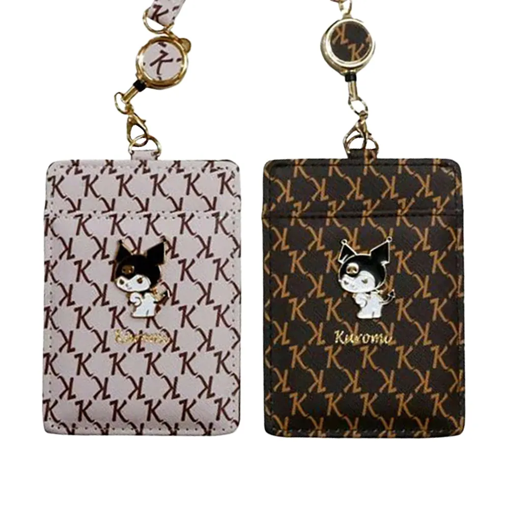 Sanrio pass holder, synthetic leather, Kuromi retractable scroll, popular character card holder, exquisite texture, backpack charm, pendant, exquisite and cute, going out